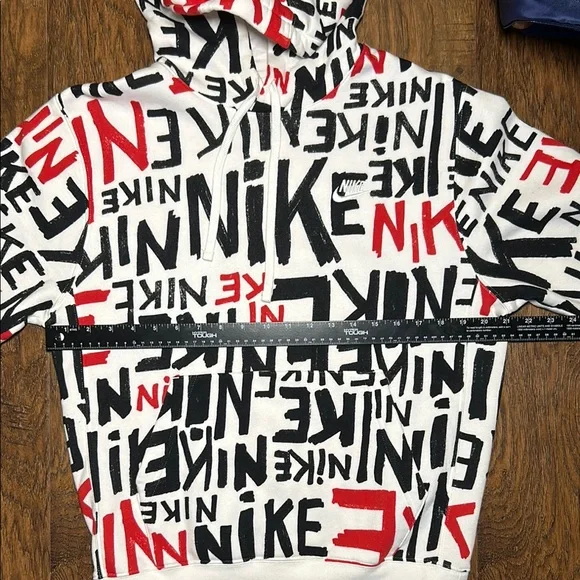 Men’s S Nike Sportswear Hoodie White Black and Red Nike All Over - Picture 4 of 6